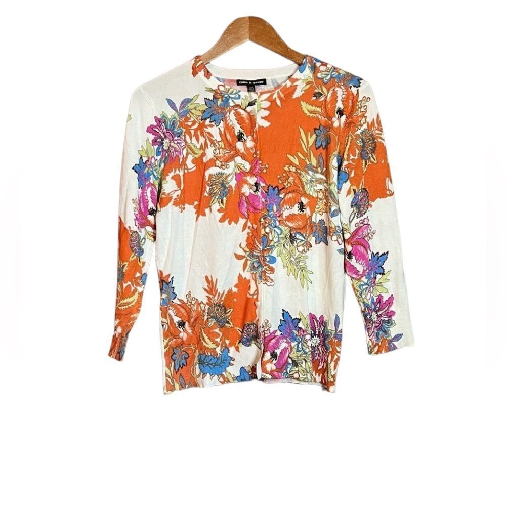 Cable & Gauge White and Orange Floral Cardigan